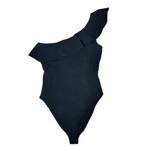 Zara One-Shoulder Black Ribbed Bodysuit